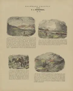 Antique engraving sheet with four views of America, New Zealand and Canada, Rijksmuseum