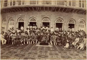 Maharaja Scindia, nobles and high officials of Gwalior, albumen print by Raja Deen Dayal, 1800s India