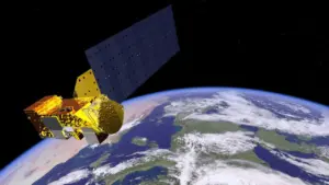 NASA Aqua satellite orbiting Earth, artist concept illustration