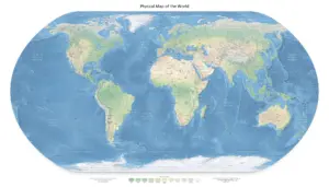 Physical world map under the Natural Earth projection by Tom Patterson